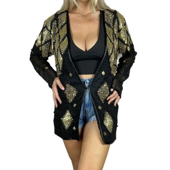 Vintage Fashion Creation Silk Black And Gold top - Picture 1 of 9